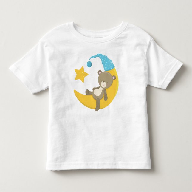 Sleeping Bear, Cute Bear, Bear On The Moon Toddler T-Shirt (Front)