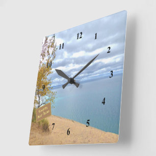 SLEEPING BEAR DUNES OVERLOOKING LAKE MICHIGAN SQUARE WALL CLOCK