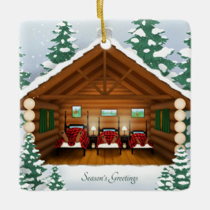 Sleeping Bear Family Woodland Cabin Personalised Ceramic Ornament