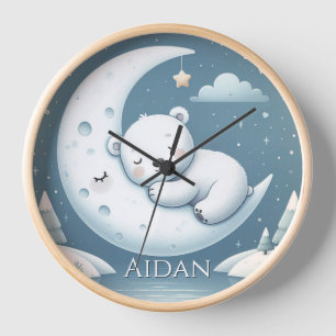 Sleeping Bear Personalised Baby Name  Clock