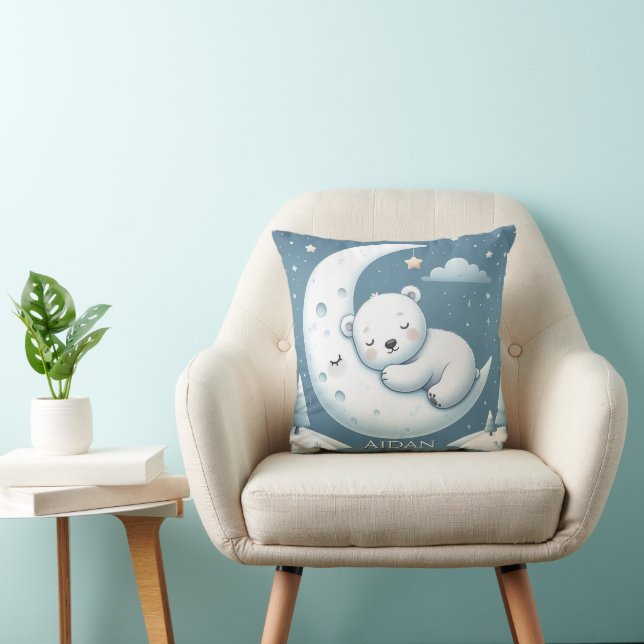 Sleeping Bear Personalised Baby Name  Cushion (Chair)
