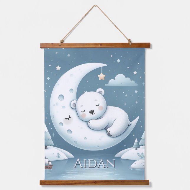 Sleeping Bear Personalised Baby Name Hanging Tapestry (Front)