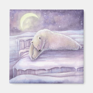 Sleeping Bear Polar Bear Cute Snuggly Winter Art Magnet