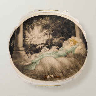 Sleeping Beauty by Louis Icart Round Cushion