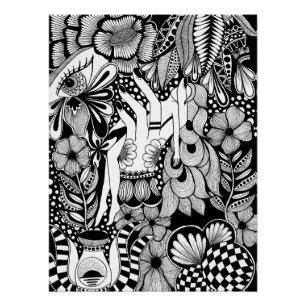 Sleeping Beauty – Monochrome Floral Hand-Drawn Art Poster
