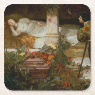 Sleeping Beauty (Pretty Princess From Fairy Tale) Square Paper Coaster