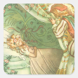 Sleeping Beauty Princess, Vintage Fairy Tale Square Sticker