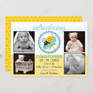 Sleeping Bee Baby Boy Photo Birth Announcement