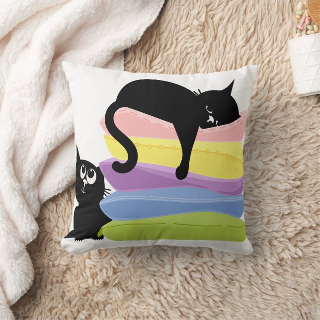 Sleeping Black Cat Rainbow Throw Pillow (Blanket)