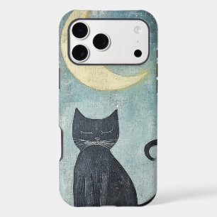 Sleeping Black Cat with Crescent Moon and Stars
