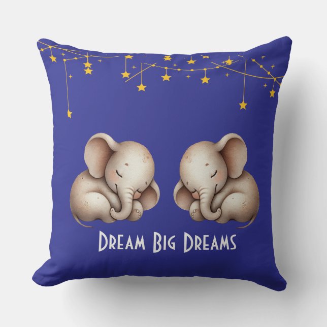Sleeping Boho Elephants Dream Big Dreams Cushion (Front)