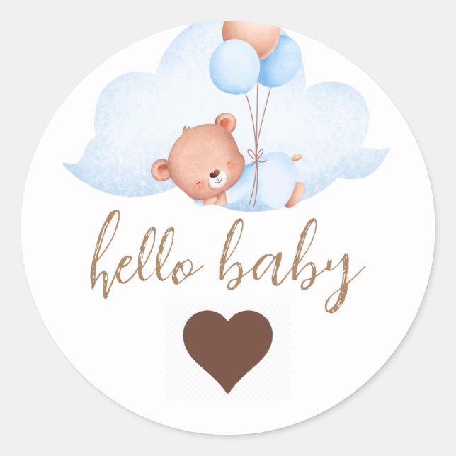 Sleeping Brown Bear and Cloud Baby Shower Classic Round Sticker (Front)