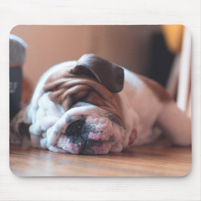 Sleeping Bulldog Bown and White Puppy Mouse Pad (Front)