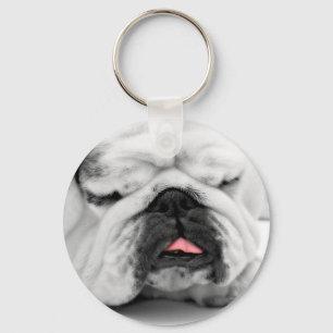 Sleeping Bulldog Puppy Dog Lovers Photo Design Key Ring
