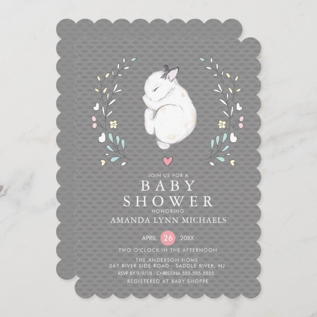 Sleeping Bunny Baby Shower Invitation (Front/Back)