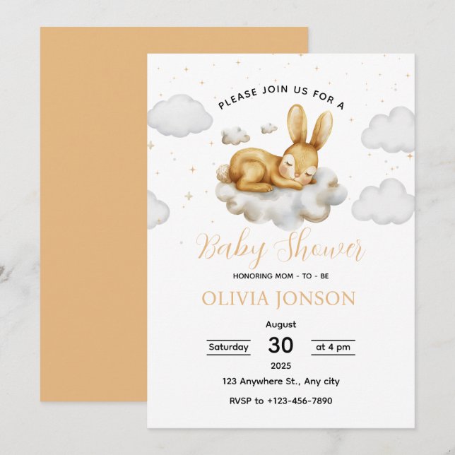 Sleeping Bunny Baby Shower Invitation (Front/Back)