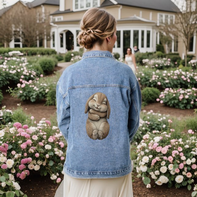 Sleeping Bunny Easter Shirt Too Cute To Handle Denim Jacket (Wedding Back)