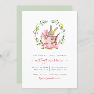 Sleeping Bunny In Buggy Baby Girl Shower Invitation