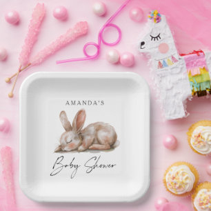 Sleeping Bunny Neutral Colours Thank You Paper Plate