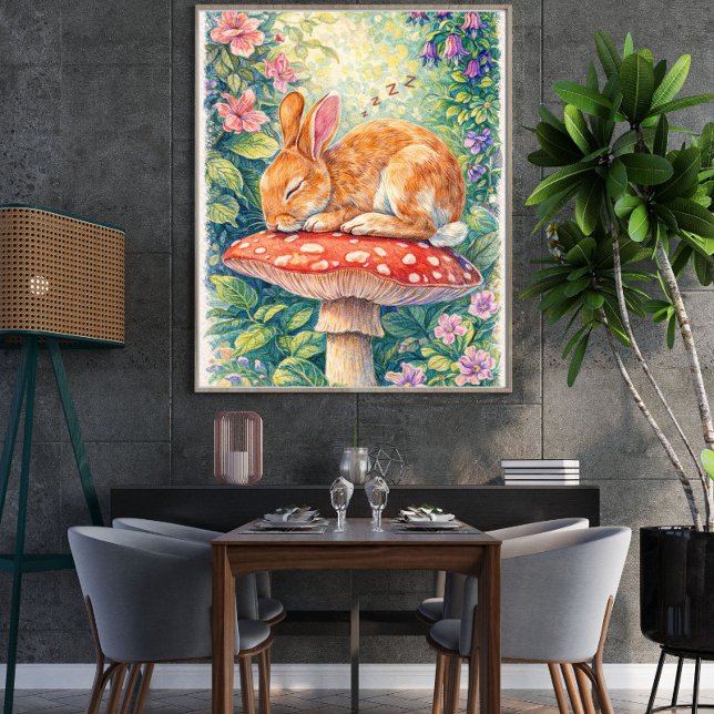 Sleeping Bunny on Toadstool – Whimsical Woodland Poster (Creator Uploaded)