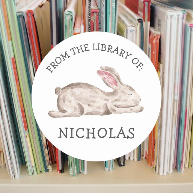 Sleeping Bunny rabbit baby bookplate Classic Round Sticker (Creator Uploaded)