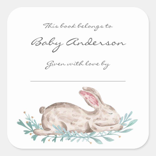 Sleeping bunny rabbit bookplate, book sticker (Front)