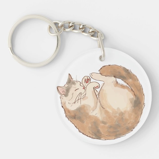 Sleeping Calico Cat Acrylic Keychain  (Front)