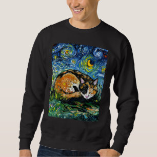 Sleeping Calico Cat Starry Night Animal Pet Art by Sweatshirt