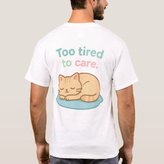 Sleeping cartoon cat curled on a blue cushion T-Shirt