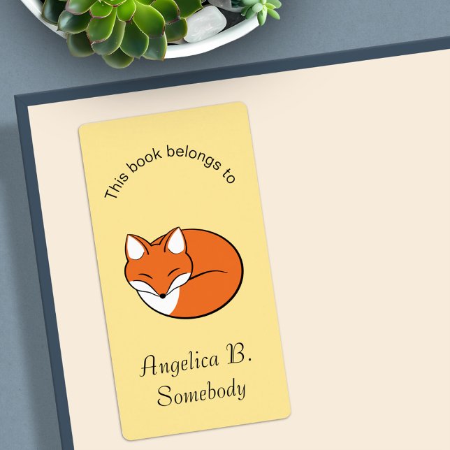 Sleeping Cartoon Fox Bookplate on Yellow (Creator Uploaded)
