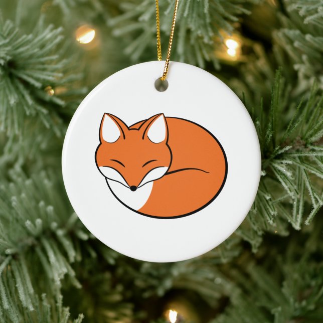 Sleeping Cartoon Fox Ceramic Ornament (Tree)