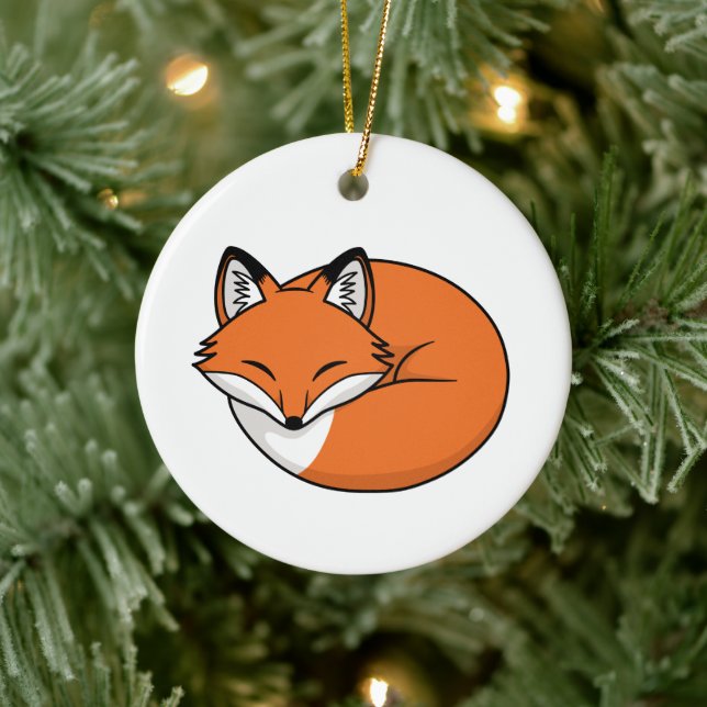 Sleeping Cartoon Fox Ceramic Ornament (Tree)