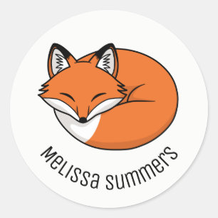 Sleeping Cartoon Fox Custom Name Classic Round Sticker