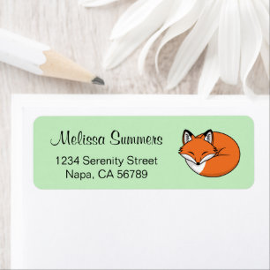Sleeping Cartoon Fox on Green Return Address Label