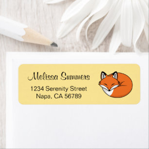 Sleeping Cartoon Fox on Yellow Return Address Label