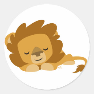 Sleeping Cartoon Lion round sticker