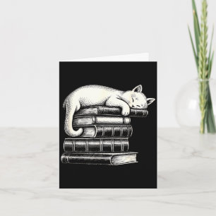 Sleeping cat and books cute adorable cosy readers card