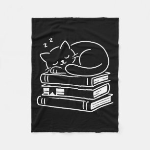Sleeping cat and books cute adorable cosy weekend fleece blanket