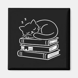 Sleeping cat and books cute adorable cosy weekend magnet