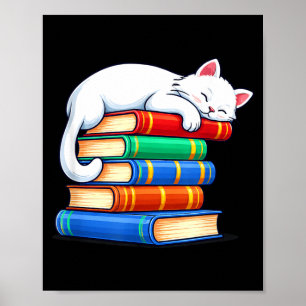 Sleeping cat and books cute funny cosy book lovers poster