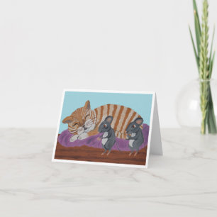 Sleeping Cat and Sneaky Mice Folded Thank You Card