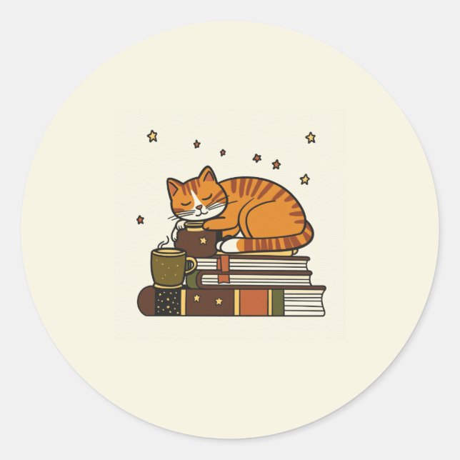 Sleeping Cat Book Stack   Sticker (Front)