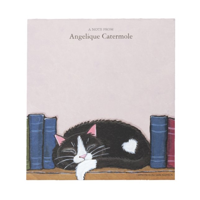 Sleeping Cat & Books Notepad (Front)