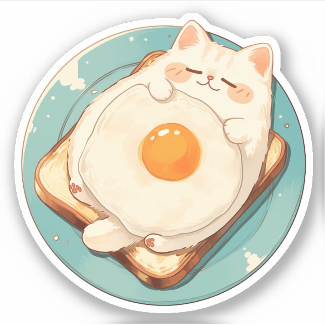 Sleeping Cat Breakfast Toast and Egg Sticker (Front)