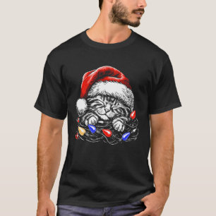 Sleeping cat Christmas Tree Lights, Cute Kitten fa T-Shirt