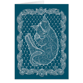Sleeping Cat Lace Doily (ocean blue, blank)