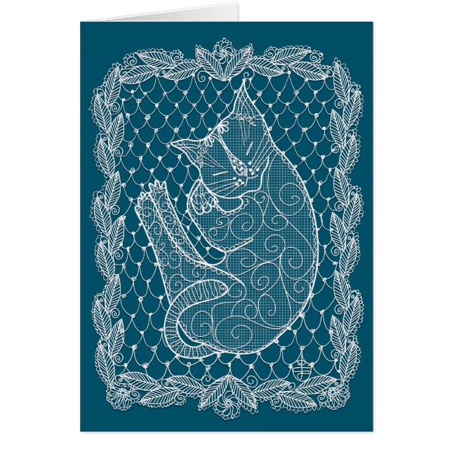 Sleeping Cat Lace Doily (ocean blue, blank) (Front)