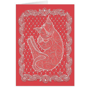 Sleeping Cat Lace Doily (watermelon colour, blank)