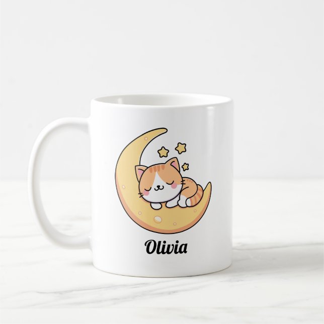 Sleeping Cat On A Moon Dream Custom Coffee Mug (Left)