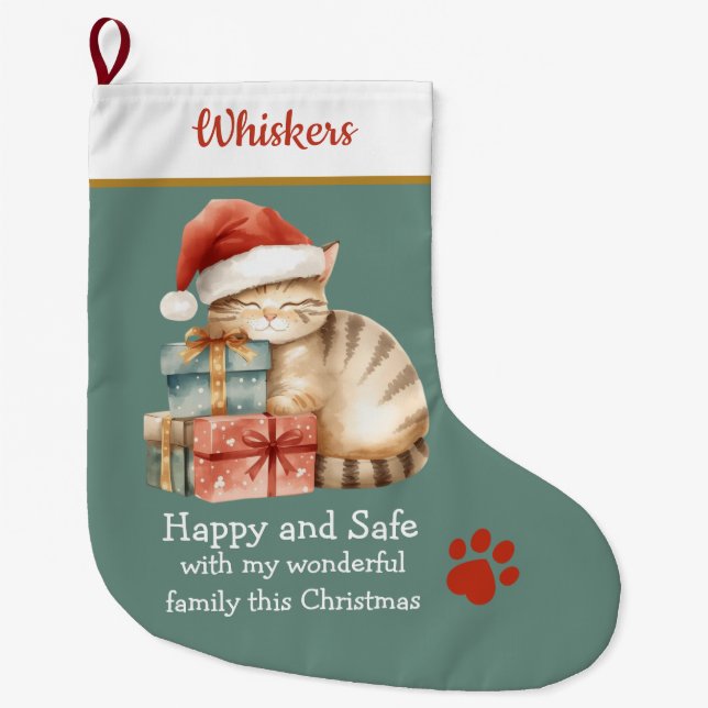 Sleeping Cat on Presents Christmas Stocking – Cosy (Front)